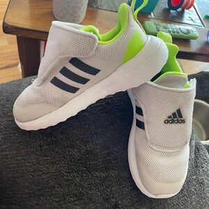 Adidas Kids White & Neon Green Slip-On Sneakers, youth size 10